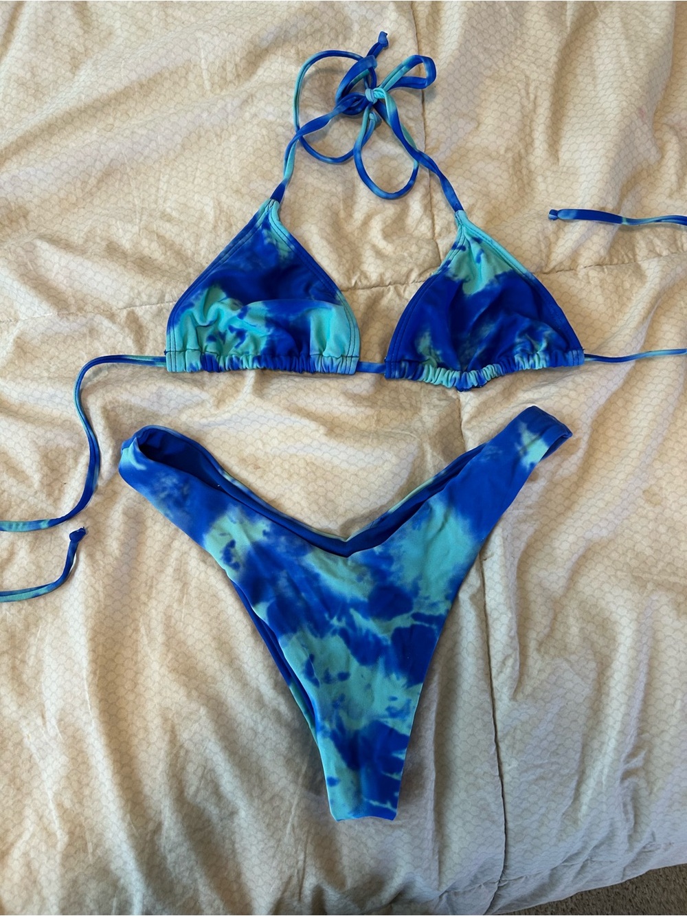 Blue Tie-Dye Triangle Bikini Set